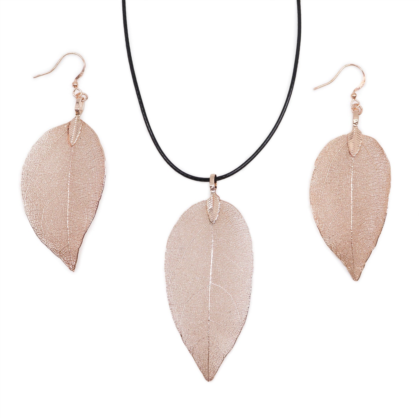 Necklace & Earring Set - Bravery Leaf - Rose Gold