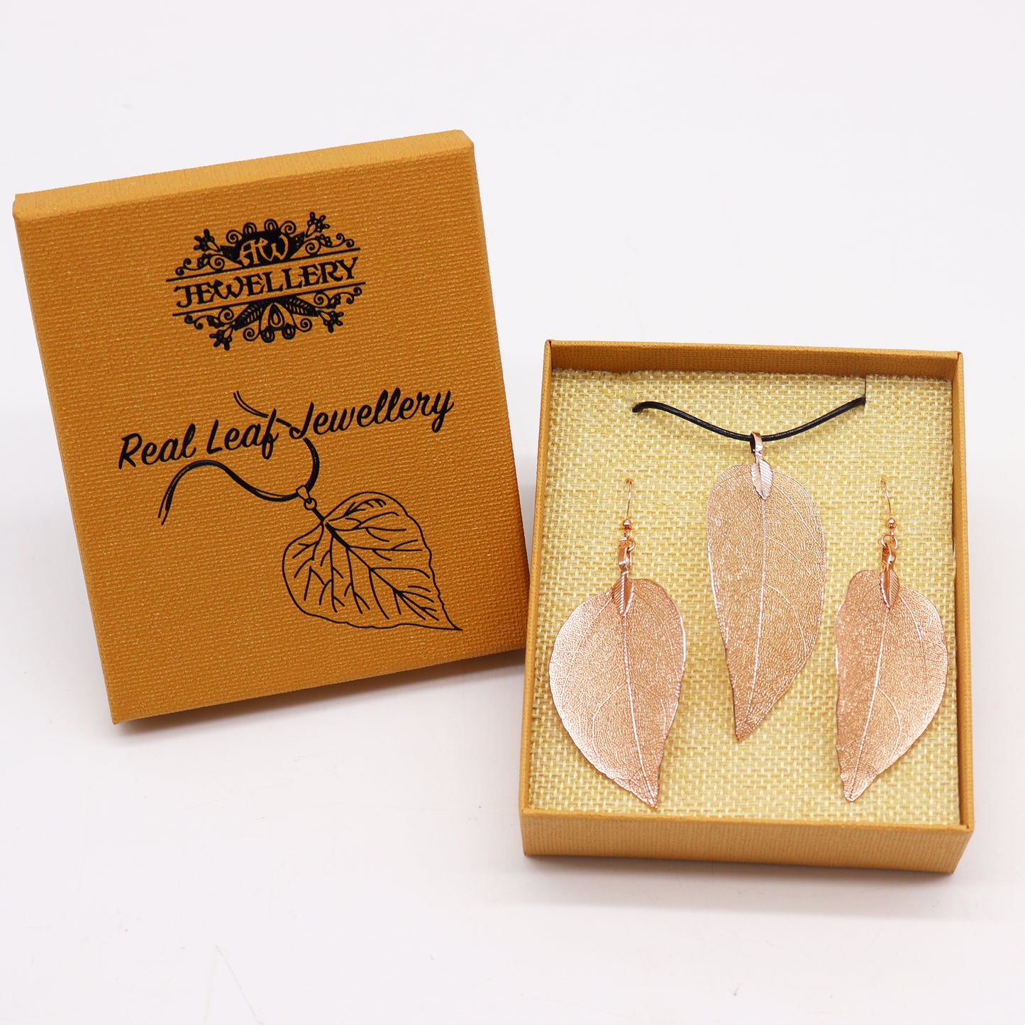 Necklace & Earring Set - Bravery Leaf - Rose Gold