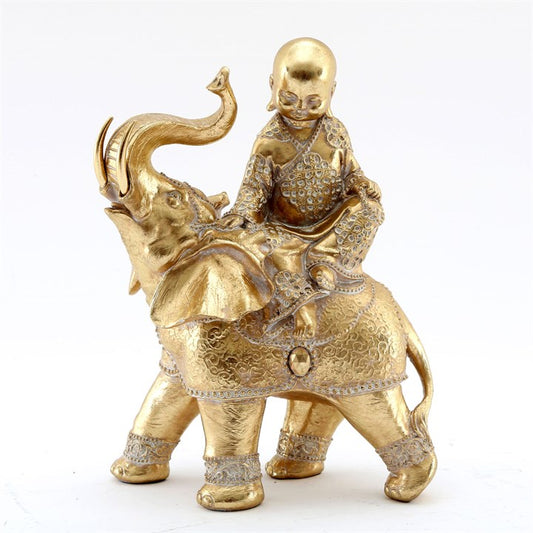 26cm Gold Buddha on Elephant Ornament