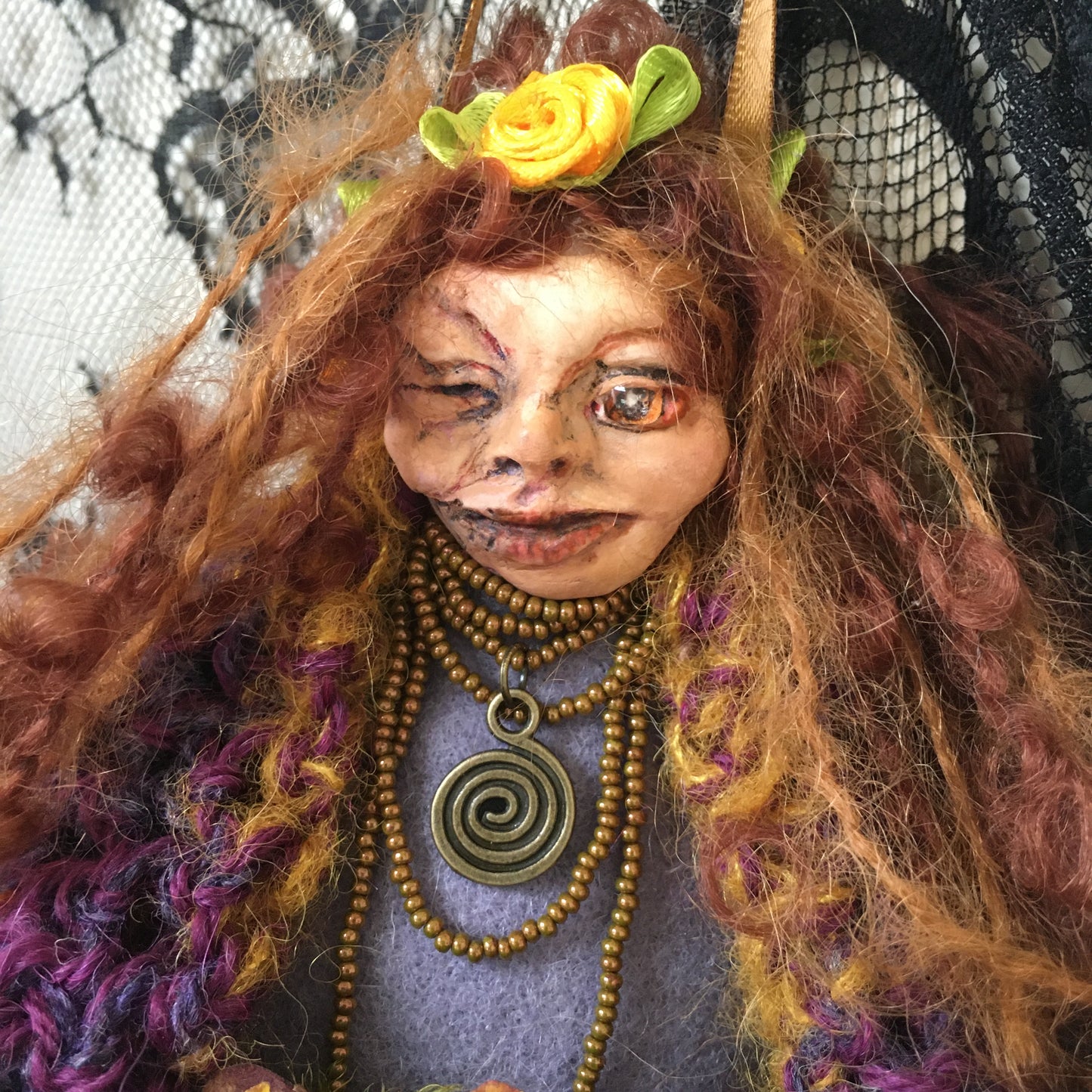 CRAITH WYNEB: Handmade OOAK Spooky Fairy Welsh Witch Art Doll with Scar on Face