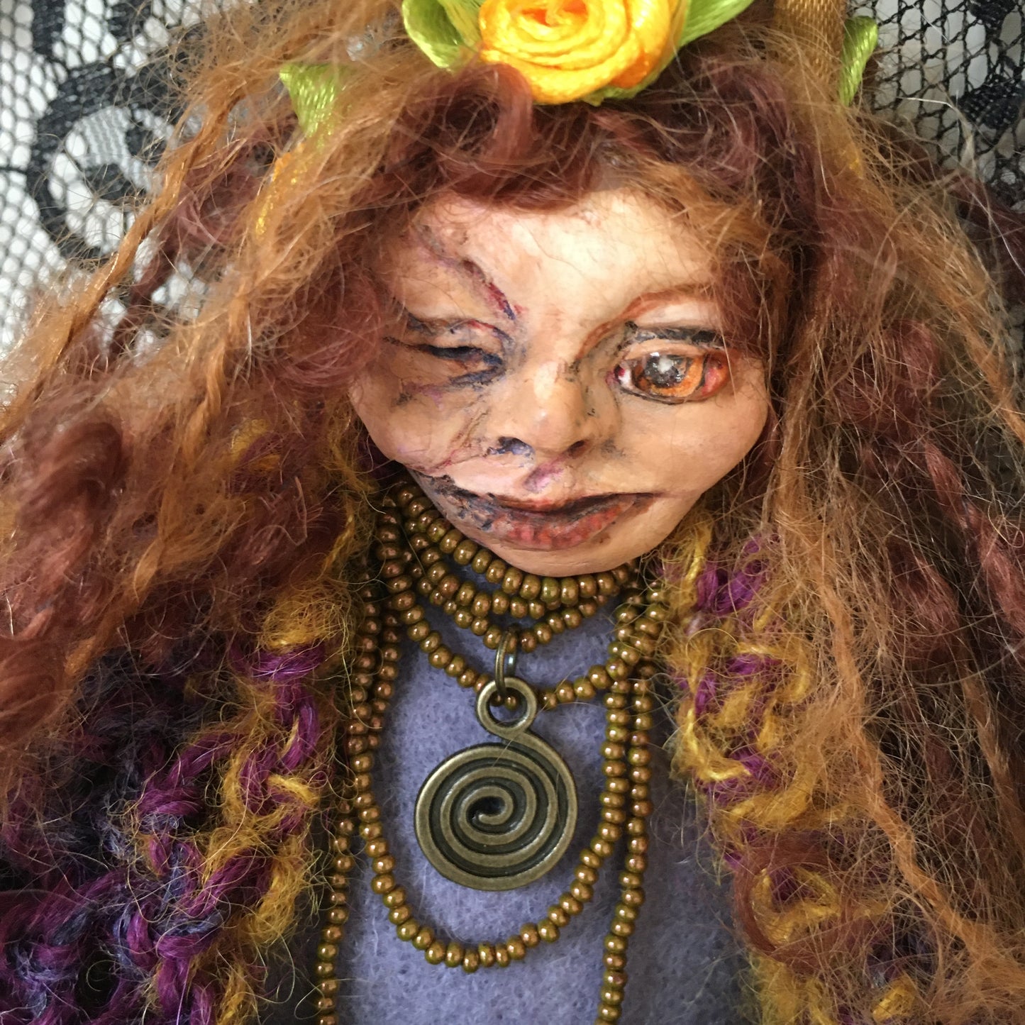 CRAITH WYNEB: Handmade OOAK Spooky Fairy Welsh Witch Art Doll with Scar on Face