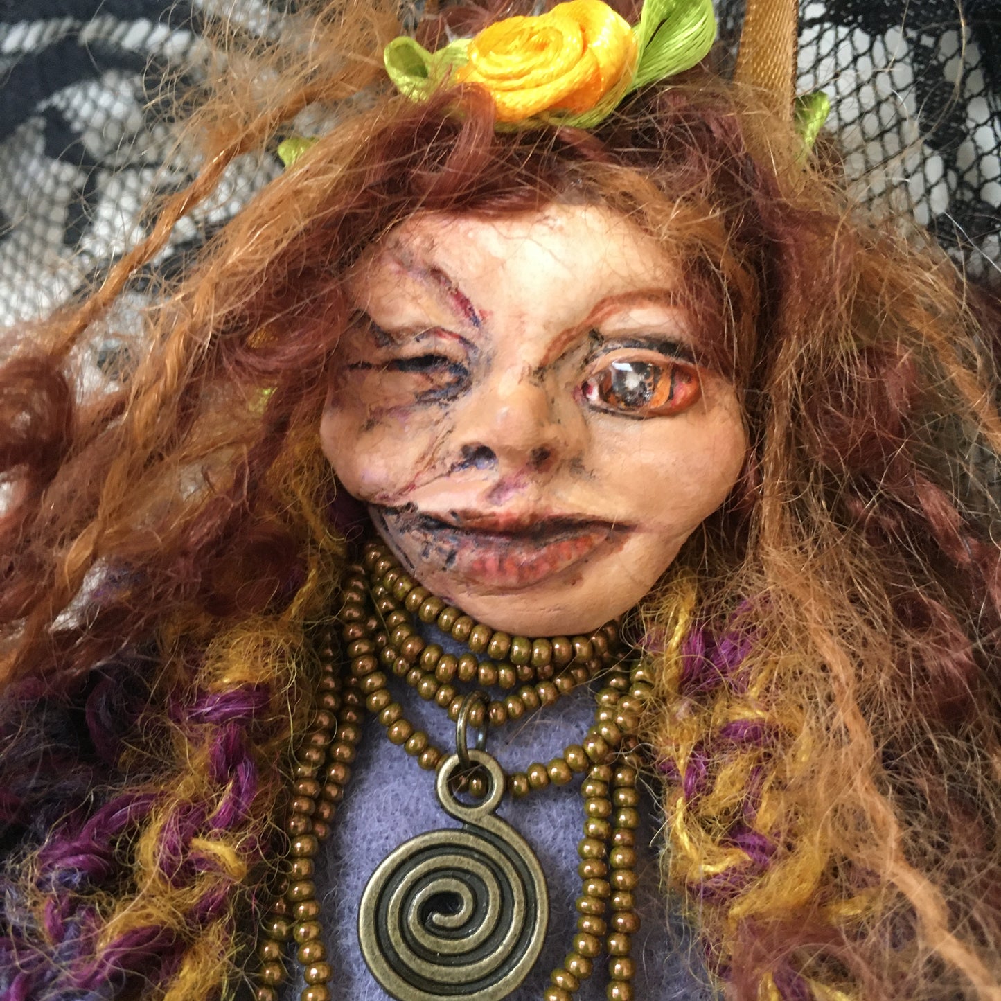 CRAITH WYNEB: Handmade OOAK Spooky Fairy Welsh Witch Art Doll with Scar on Face