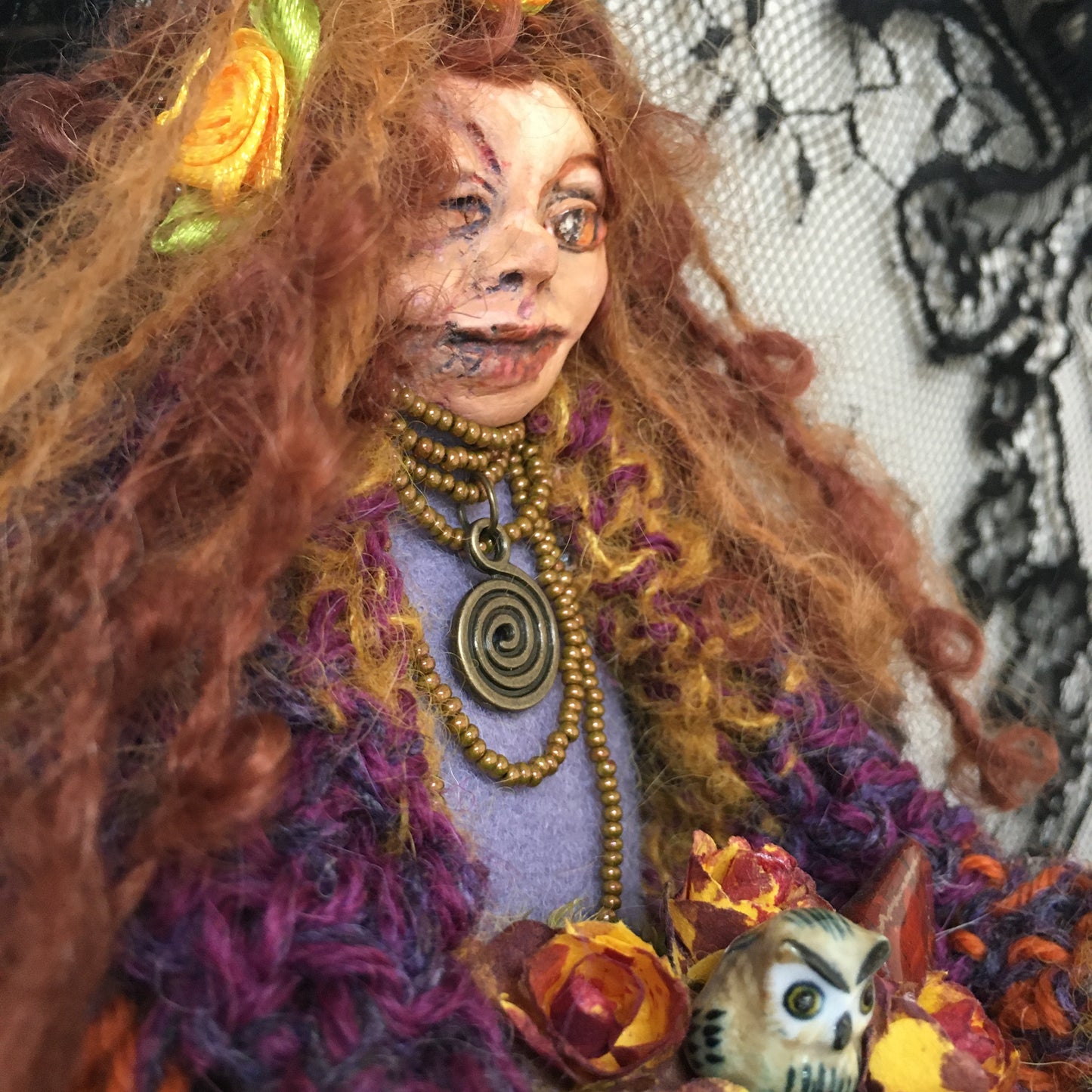 CRAITH WYNEB: Handmade OOAK Spooky Fairy Welsh Witch Art Doll with Scar on Face