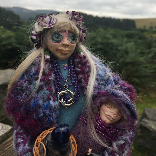 MORLO: OOAK Mother and Child Welsh Fairy Spirit Art Doll Handmade