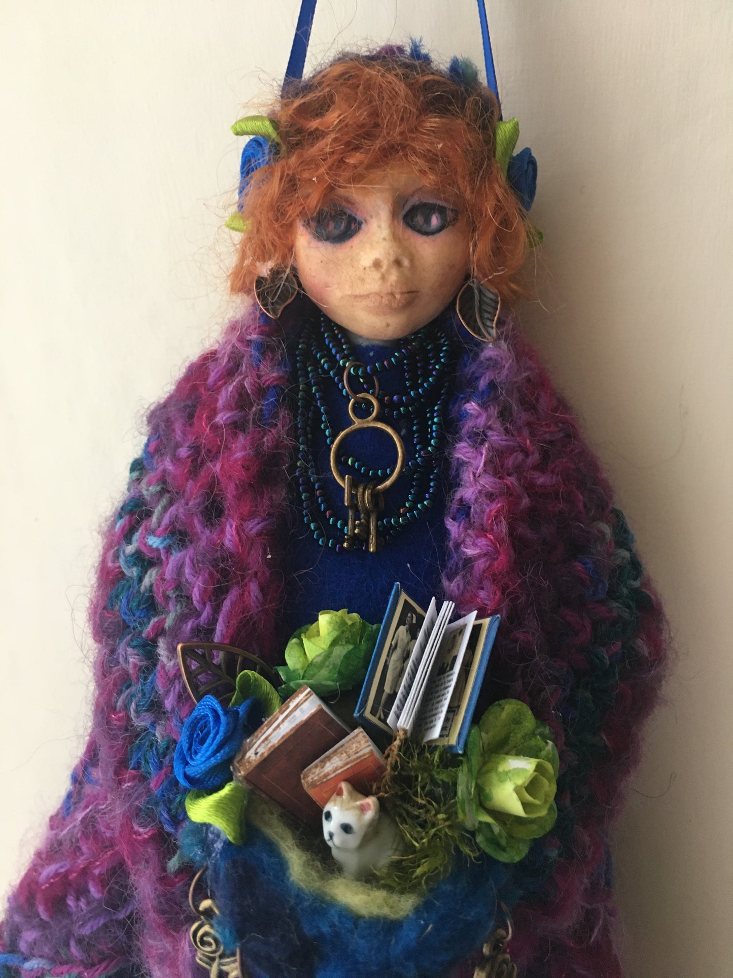 CLARIS, One of a Kind Welsh Ginger Fairy Art Doll Handmade Fantasy Paper Clay Sculpture Resin Eyes