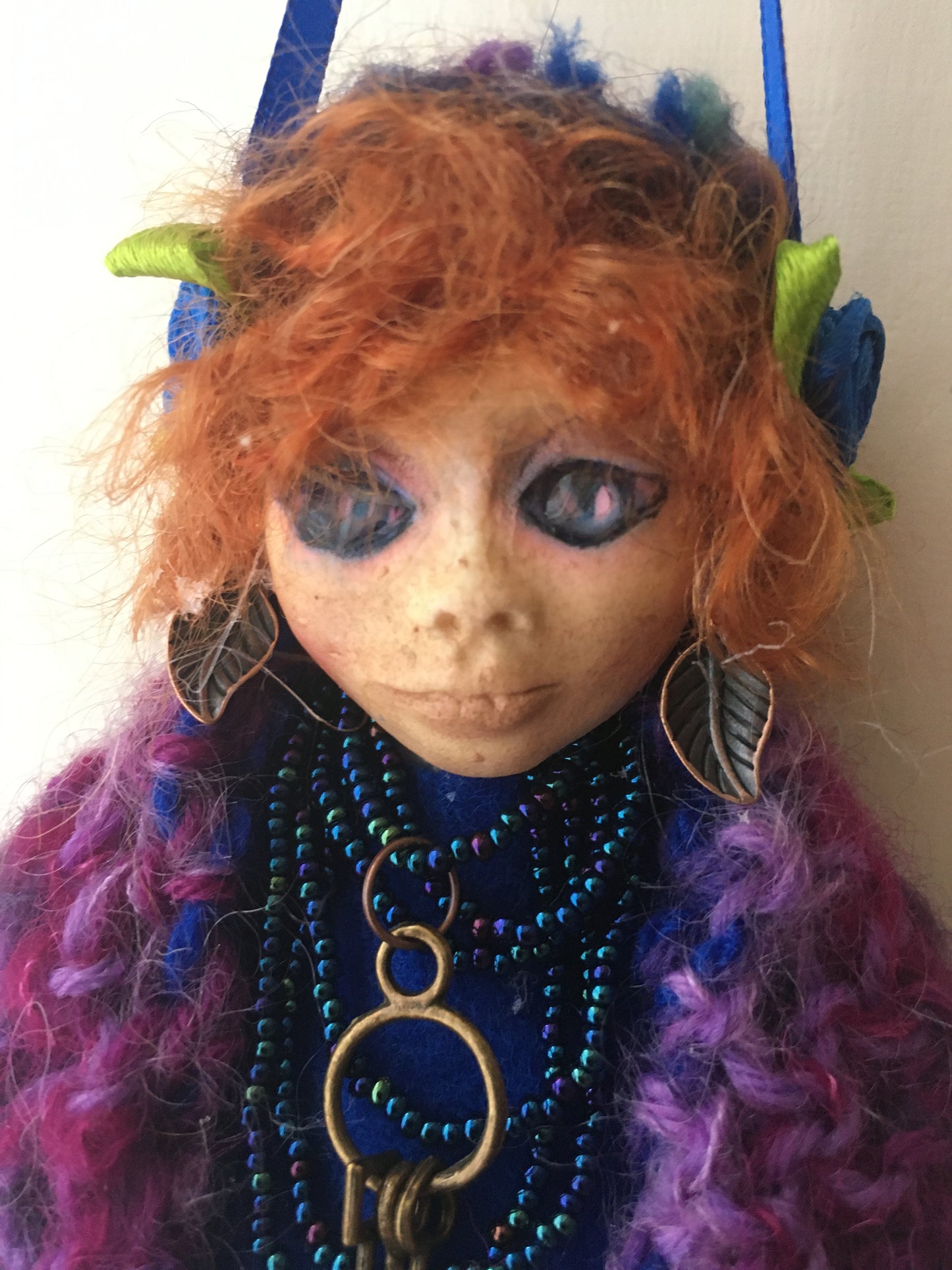 CLARIS, One of a Kind Welsh Ginger Fairy Art Doll Handmade Fantasy Paper Clay Sculpture Resin Eyes