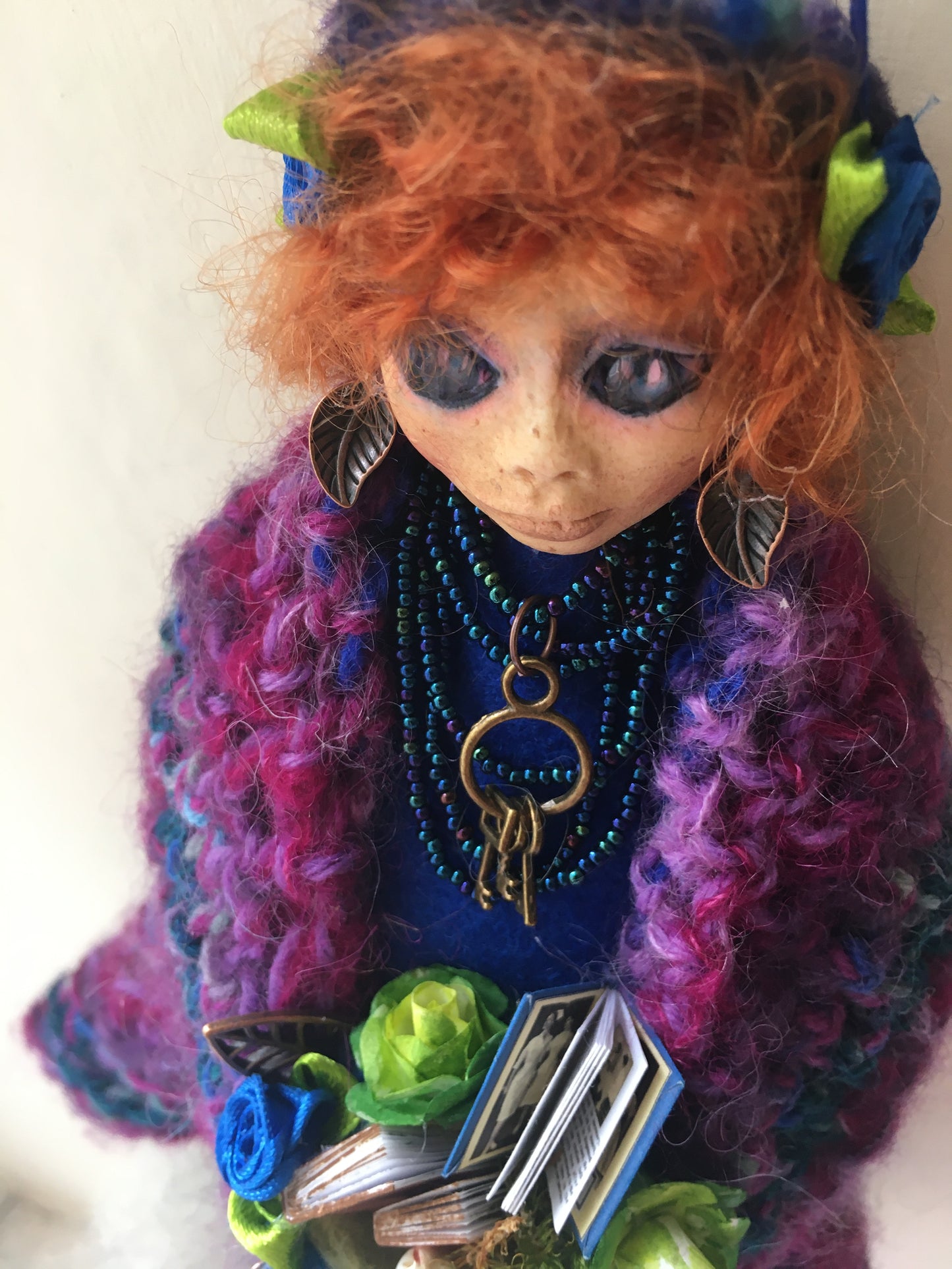 CLARIS, One of a Kind Welsh Ginger Fairy Art Doll Handmade Fantasy Paper Clay Sculpture Resin Eyes